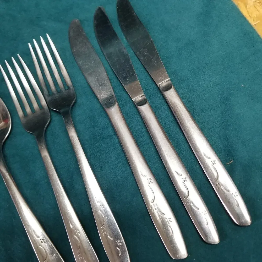 10 Silco Mardi Gras Stainless Silverware Knives Forks Spoons Fireworks VTG